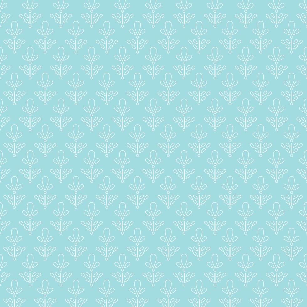 Hand drawn pattern of flowers outline in pale turquoise and mint colors background. vector