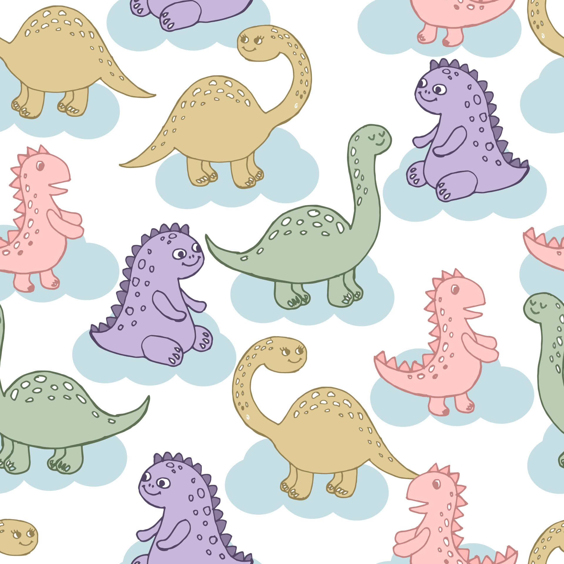 seamless pattern, drawn cute dinosaurs in pastel shades, dinosaur family,  textile, wallpaper for children 4497522 Vector Art at Vecteezy