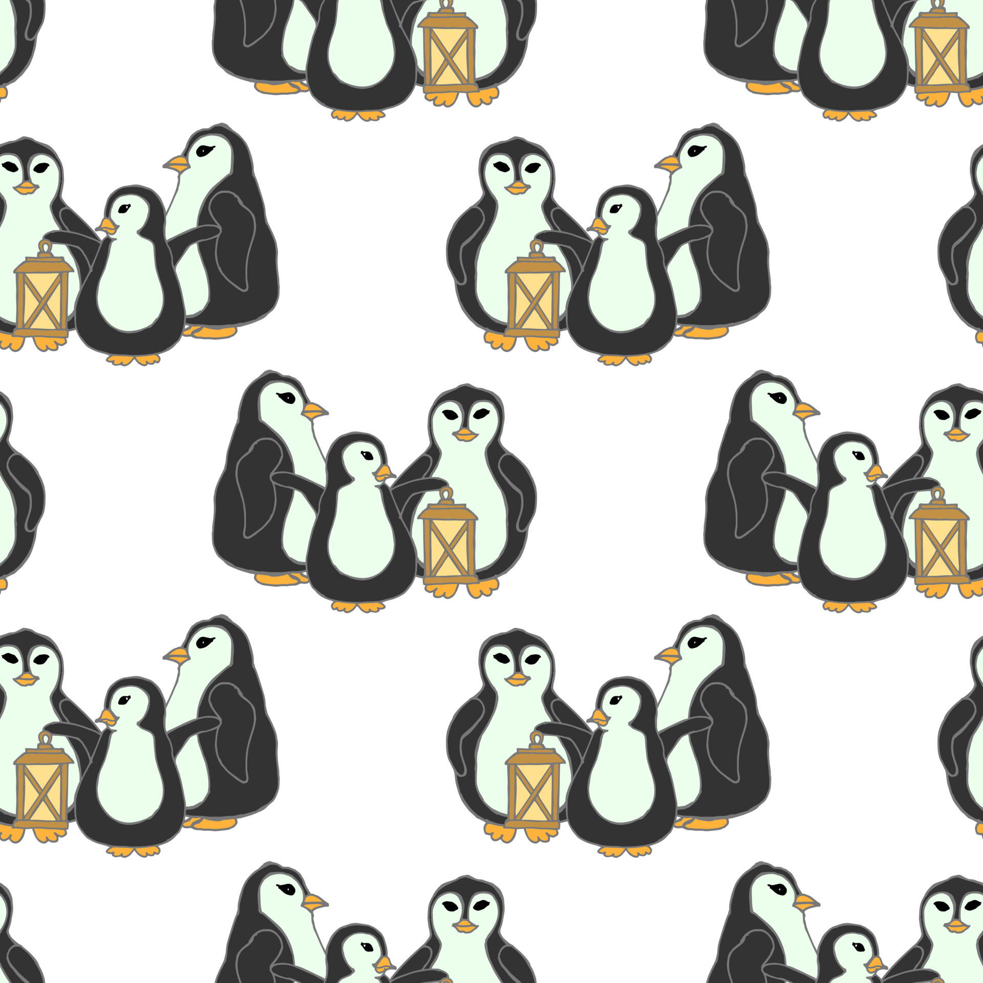 seamless pattern, hand drawn cute penguin family, baby with lantern, mom  penguin and dad penguin, textile, wallpaper for kids 4497550 Vector Art at  Vecteezy