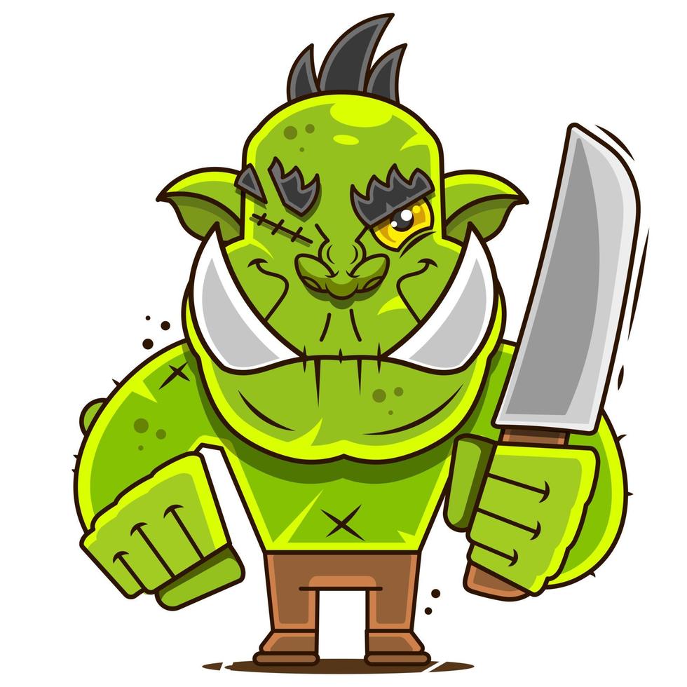 Funny cartoon goblin or troll face with different expressions. Vector character