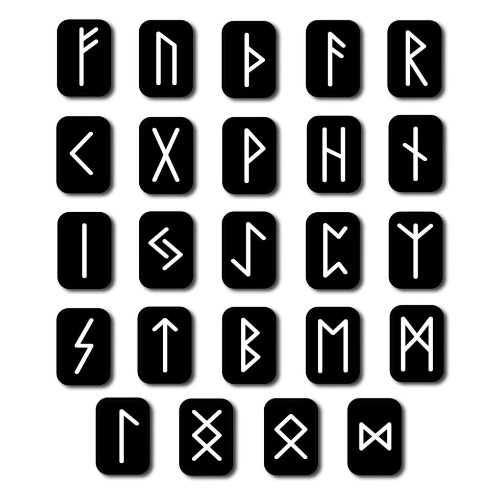 Rune set of letters, runes alphabet. Runic alphabet. Writing ancient. Futhark. Vector