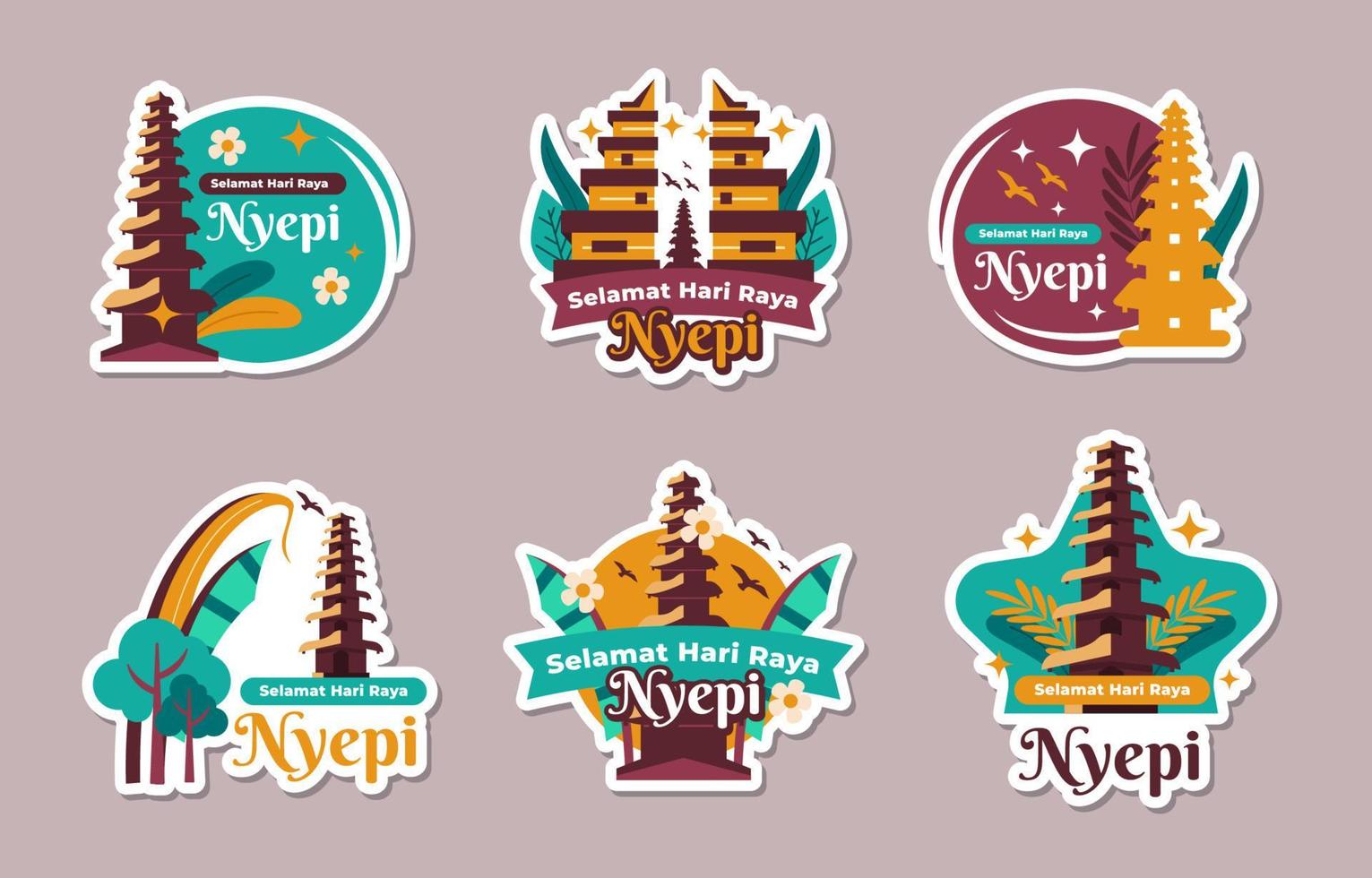 Selamat Hari Raya Nyepi Sticker Set vector