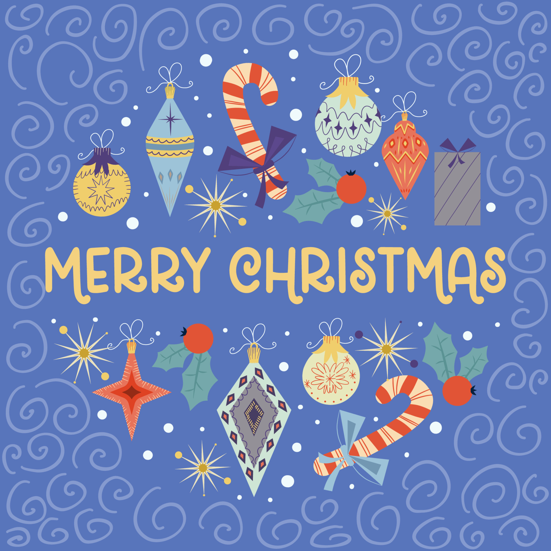 Christmas round vintage design with Merry Christmas text.Retro colors