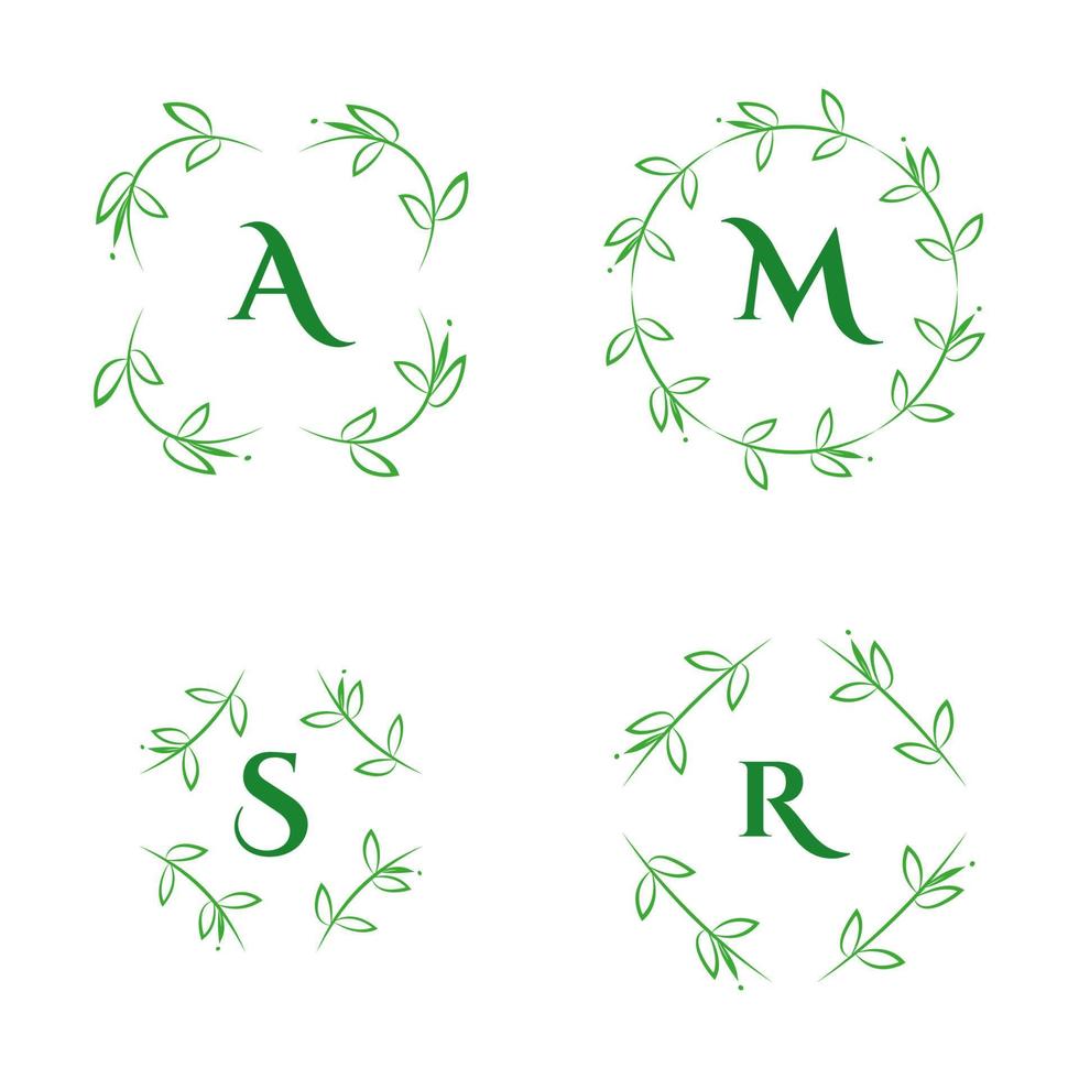 natural floral alphabet letter logo A, M, S, R template vector