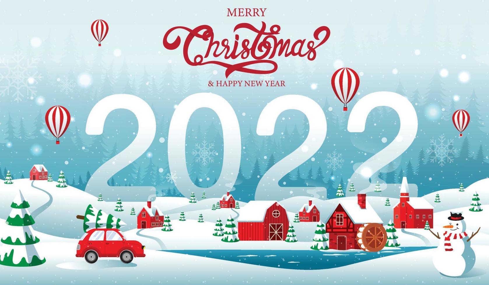 Merry Christmas, happy new year, 2022, Golden ,Landscape fantasy ,vector illustration. vector