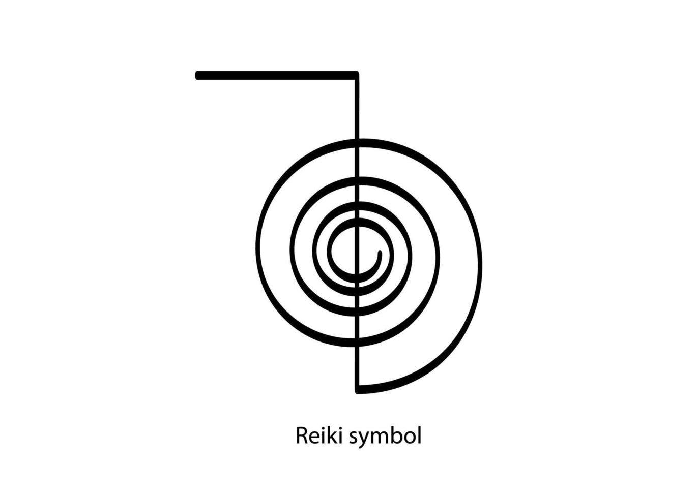 reiki símbolo infografía logo icono, un signo sagrado. energía espiritual. medicina alternativa. Espiral mística esotérica, vector de tatuaje negro aislado sobre fondo blanco.