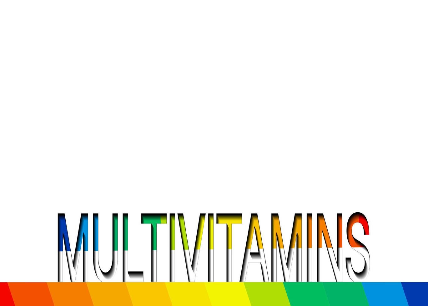 inspiración de etiquetas multivitamínicas, icono de vitaminas texto colorido, vector de banner aislado o fondo blanco