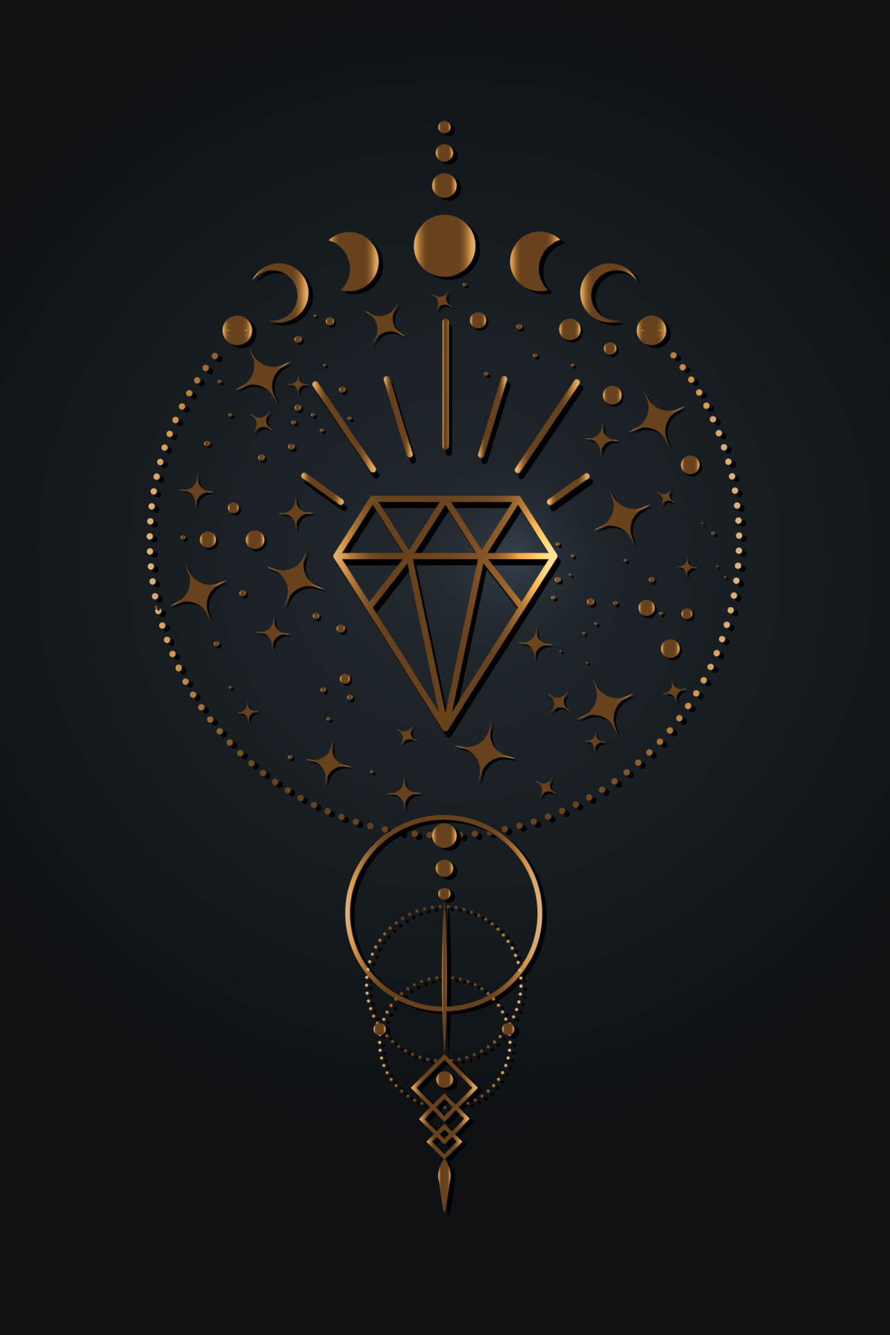 Mystical Dream catcher with crystal diamond and magic space stars, Moon phases symbol wicca alchemy icon, Gold Sacred Geometry, logo design of the spiritual sign, boho style. Vector isolated on black 4504454 Mystical Dream catcher with crystal diamond and magic space stars, Moon phases symbol wicca alchemy icon, Gold Sacred Geometry, logo design of the spiritual sign, boho style. Vector isolated on black 4504454