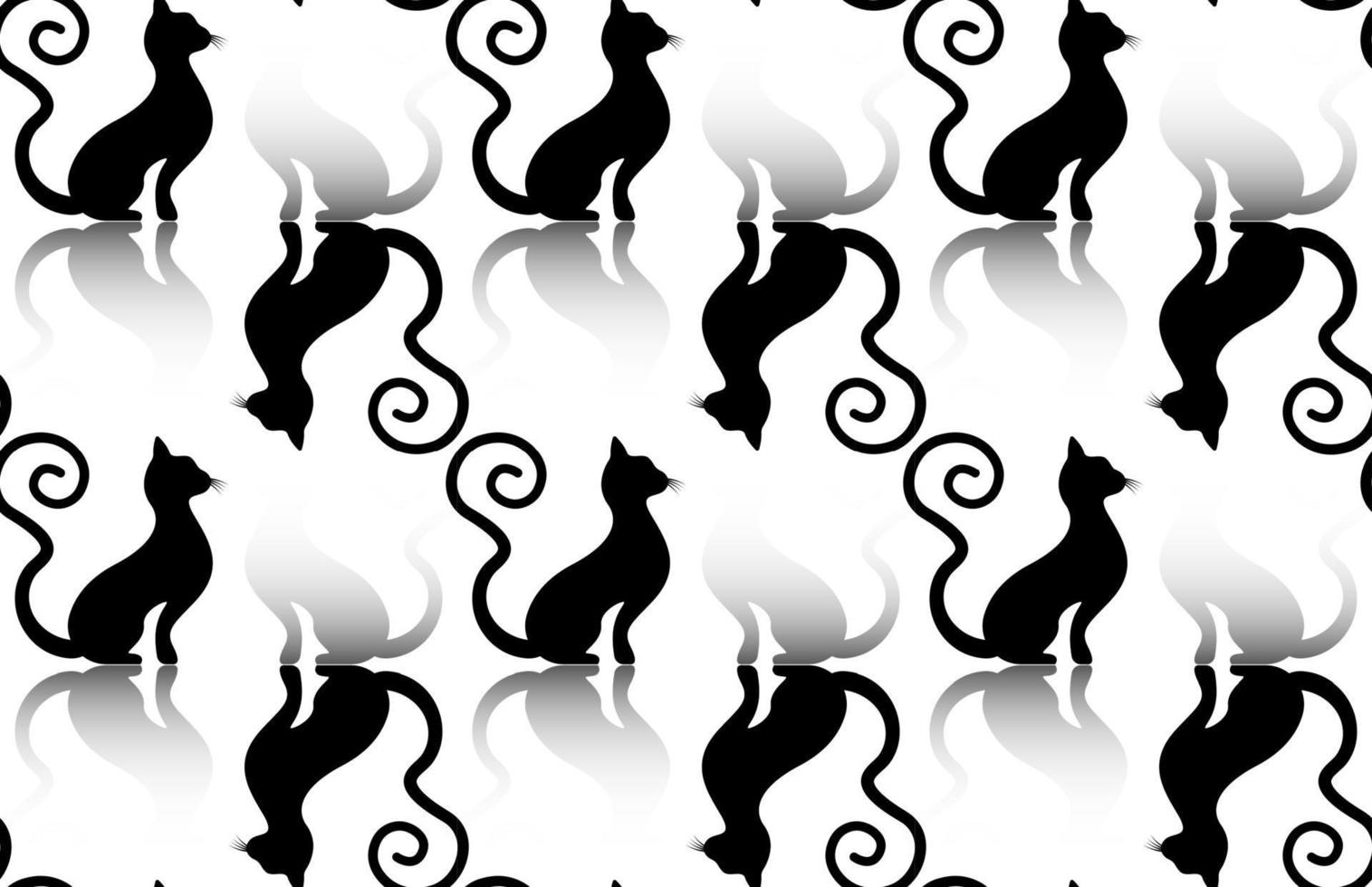 Seamless Black cats silhouette with curly tail, feline animal pattern print texture template, vector illustration isolated on a white background