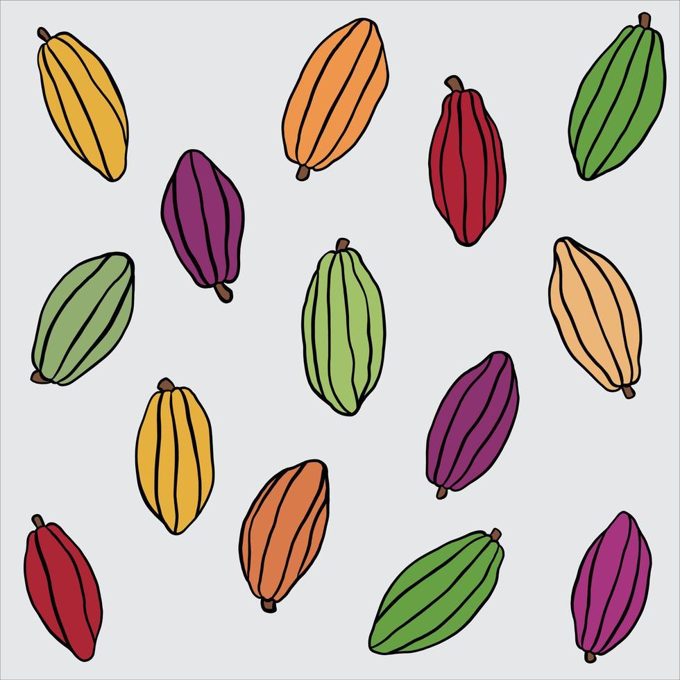 Doodle dibujo a mano alzada de fruta de cacao. vector