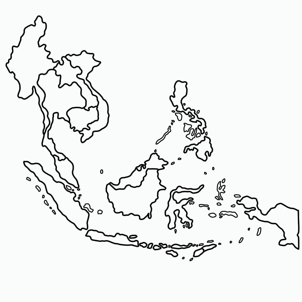 doodle freehand drawing of south east asia countries map. vector