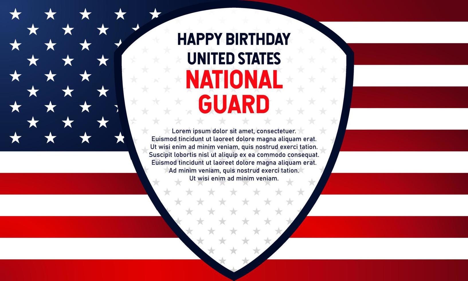 United States National Guard Birthday. December 13. Template for background, banner, card, or poster. With shield, star icon and USA flag. Premium and luxury vector illustration