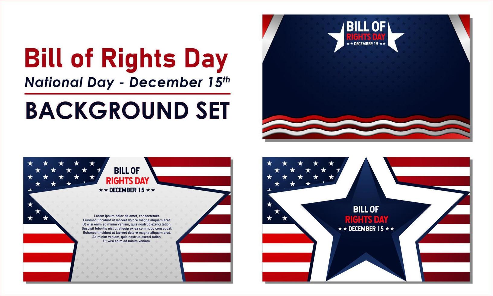 Bill of Rights Day. December 15. Template for background, banner, card, or poster. With a star icon and USA flag. Premium and luxury vector illustration