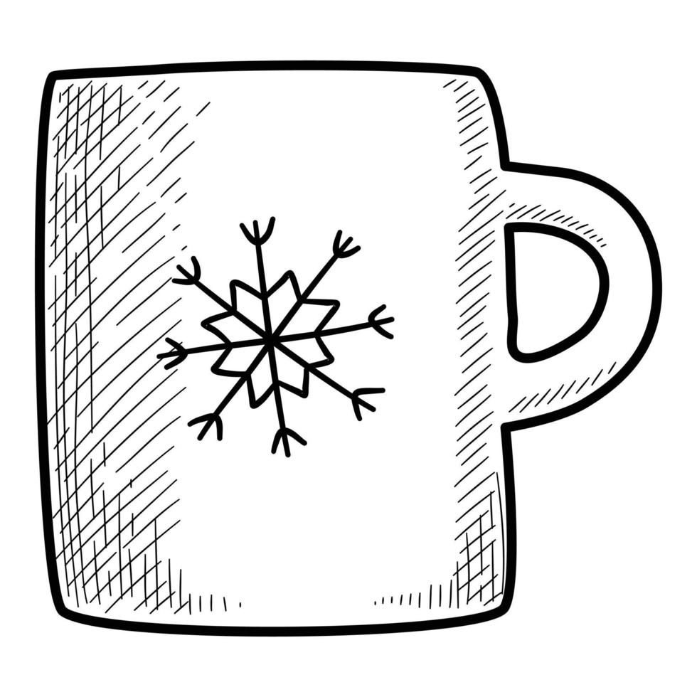 Christmas holidays tea snowflake mug icon, hand drawn and outline style vector