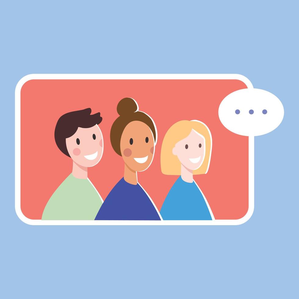 Online communication, conference, work or friendship call of global people concept background, flat cartoon style vector illustration