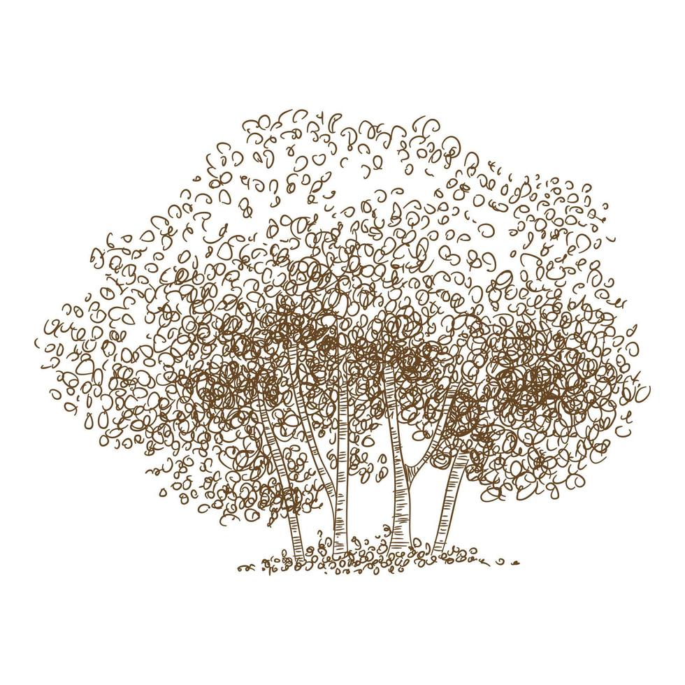 Forest tree group icon, hand drawn and outline style vector