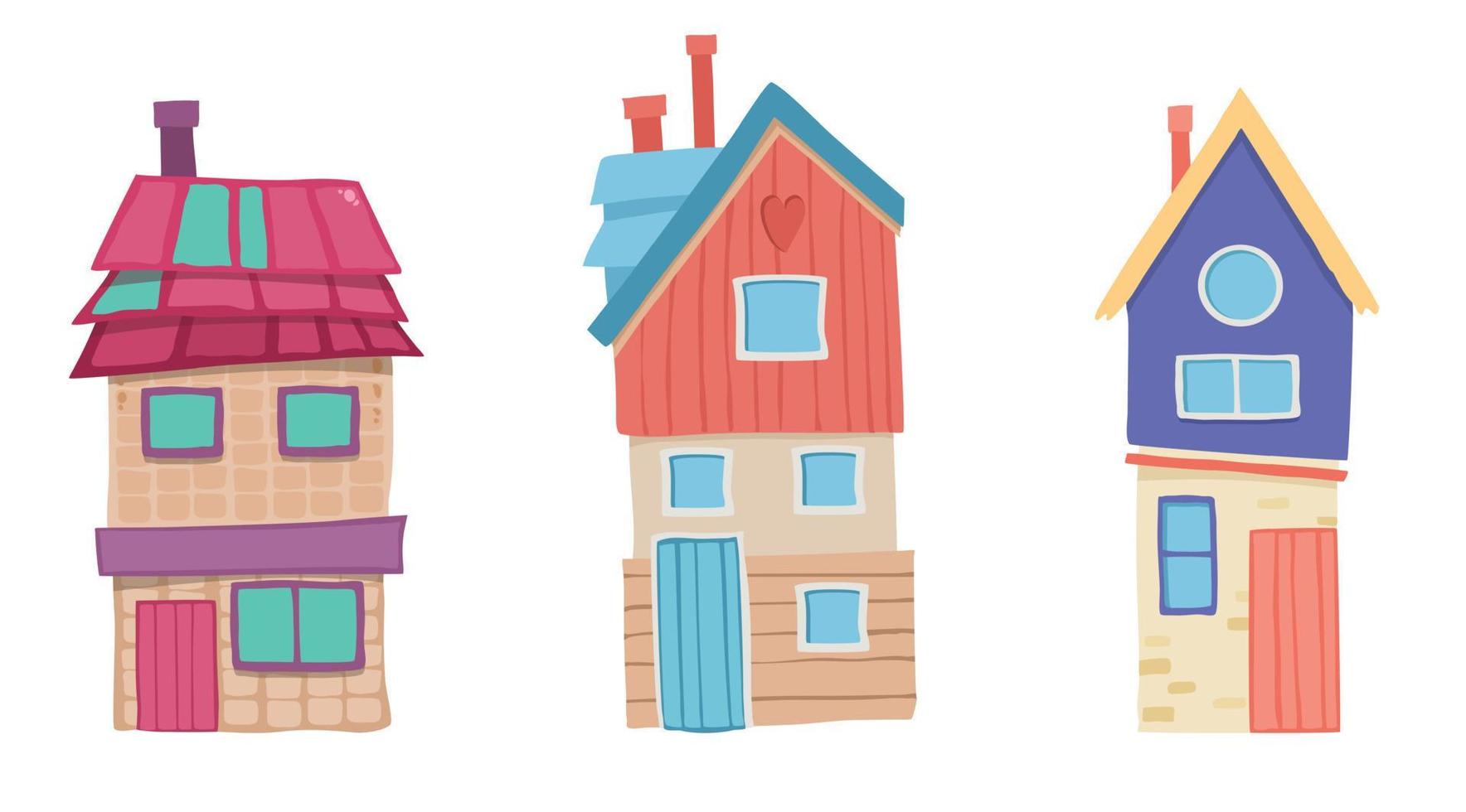 Cute cartoon houses collection. Funny colorful kid vector house set