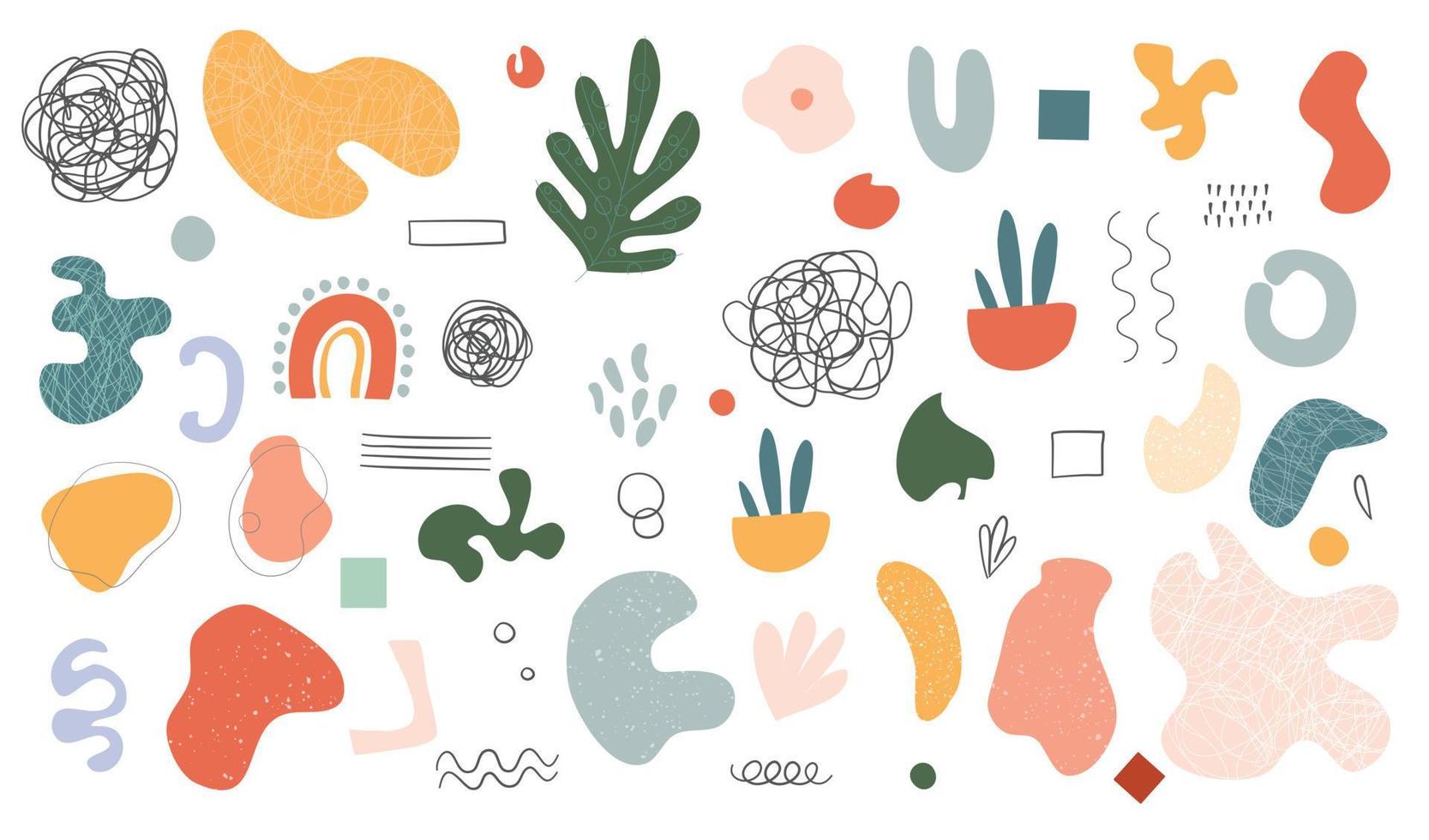 Big set of Hand drawn various colorful shapes and doodle objects. Abstract contemporary modern trendy vector illustration. All elements are isolated