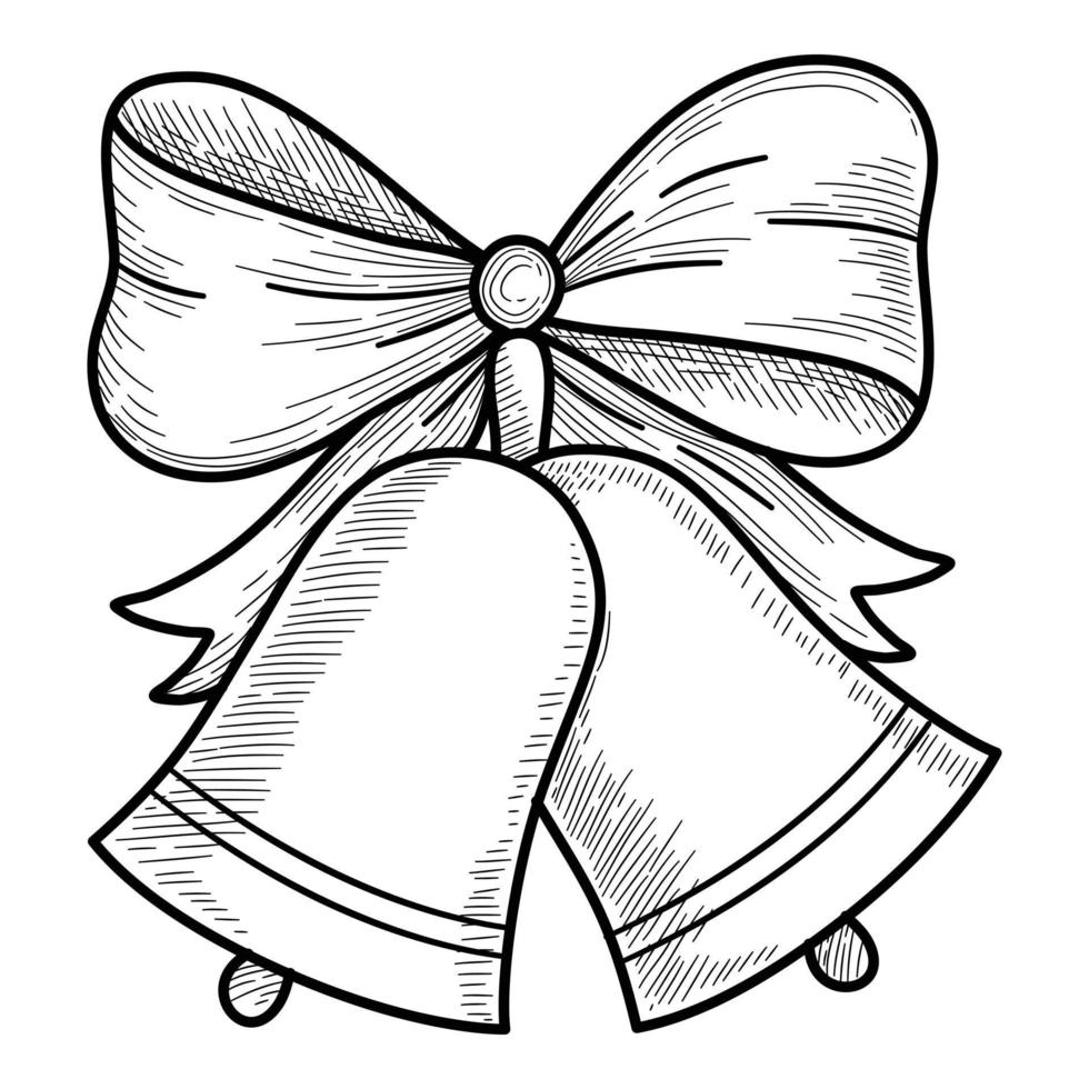 Christmas holidays bells icon, hand drawn and outline style vector