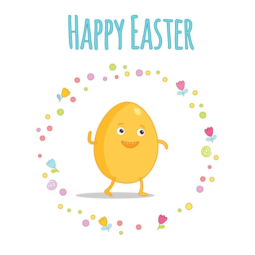 Set of cute kawaii Easter cartoon characters with lettering. Easter sweets, eggs, bunny and chick. Beautiful Kawaii vector illustration for greeting card poster sticker. Happy Easter lettering.