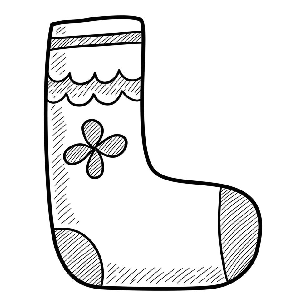 Navidad vacaciones niña icono de calcetín, dibujado a mano y estilo de contorno vector