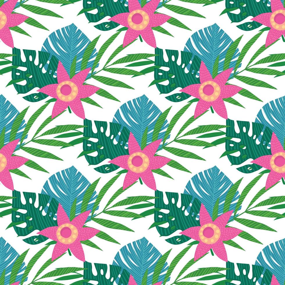 Seamless pattern with tropical leaves on white background vector