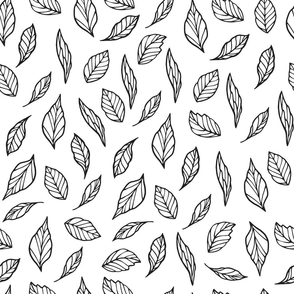 Seamless Leaves pattern. Vector black and white background and texture.