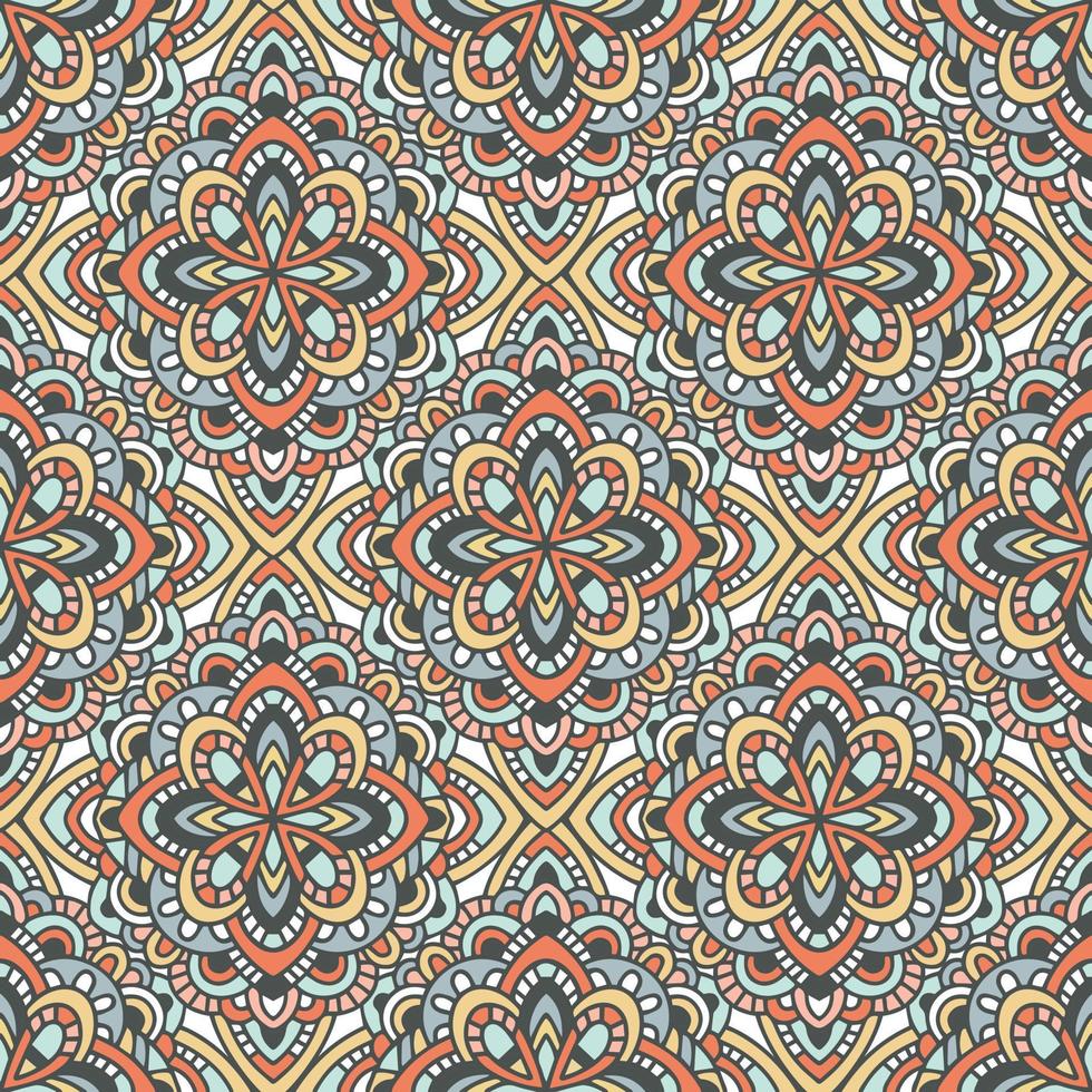 Abstract geometric design in pastel colors. Ethnic decorative art in pink, blue and gray. Indian style pattern. vector
