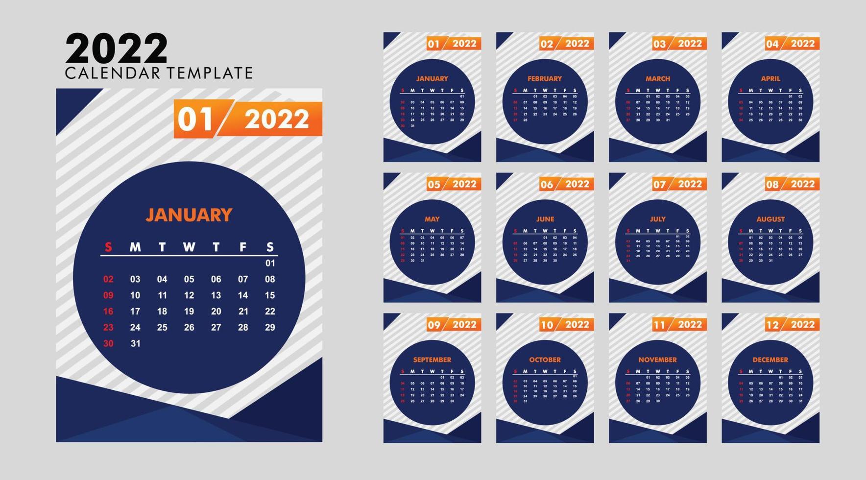 New year 2022 modern calendar template design pages Vector