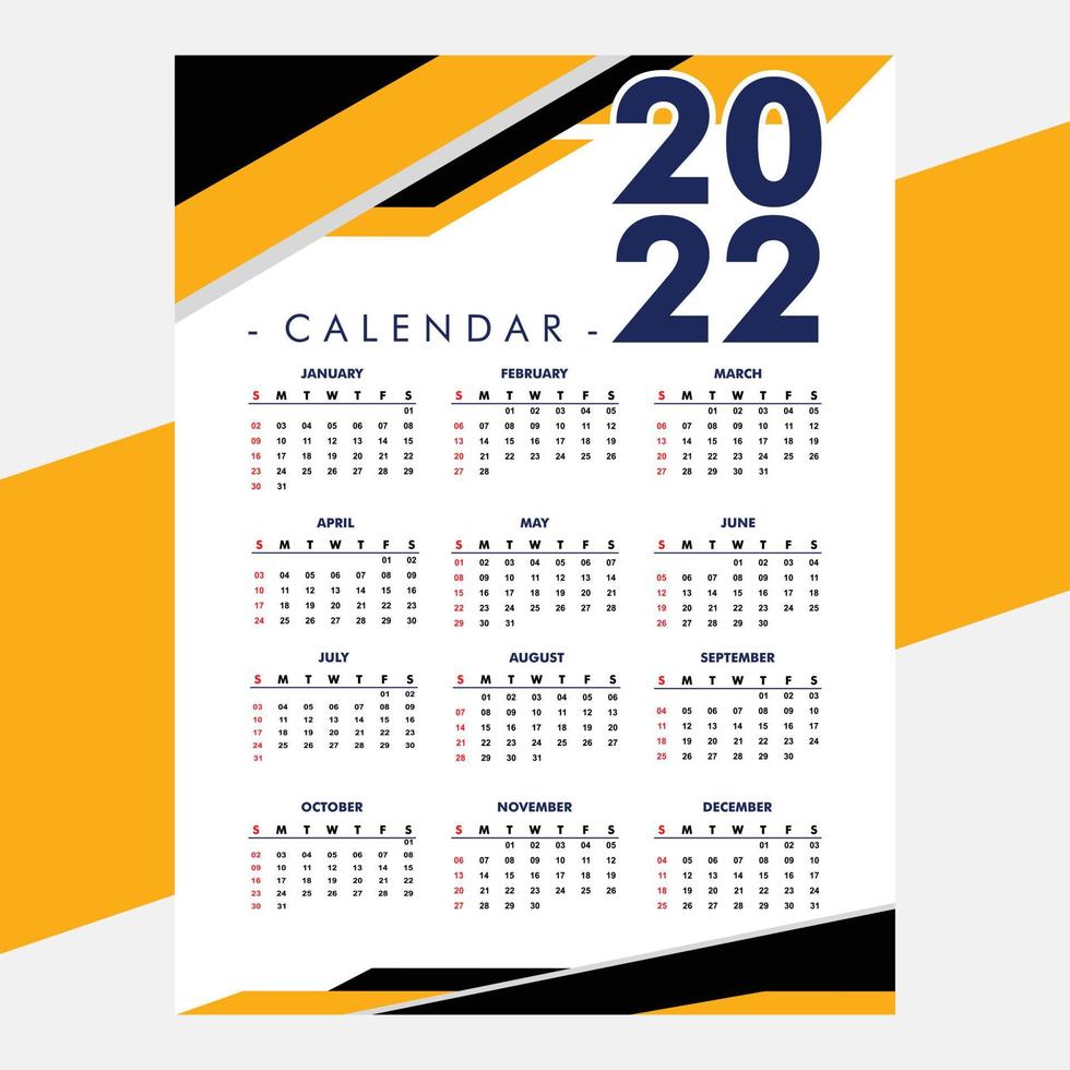 vector de diseño de plantilla de calendario de año nuevo geométrico elegante 2022