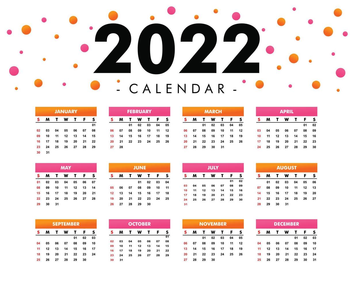 Modern 2022 new year calendar design template Vector