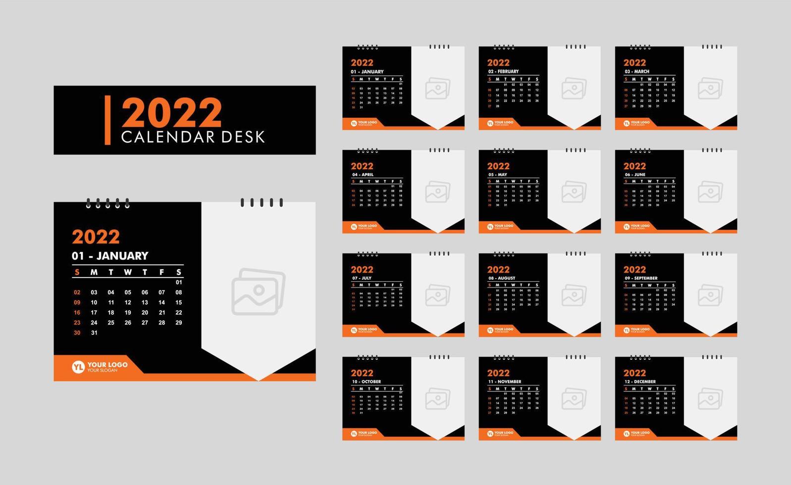 2022 desk calendar template for new year Vector