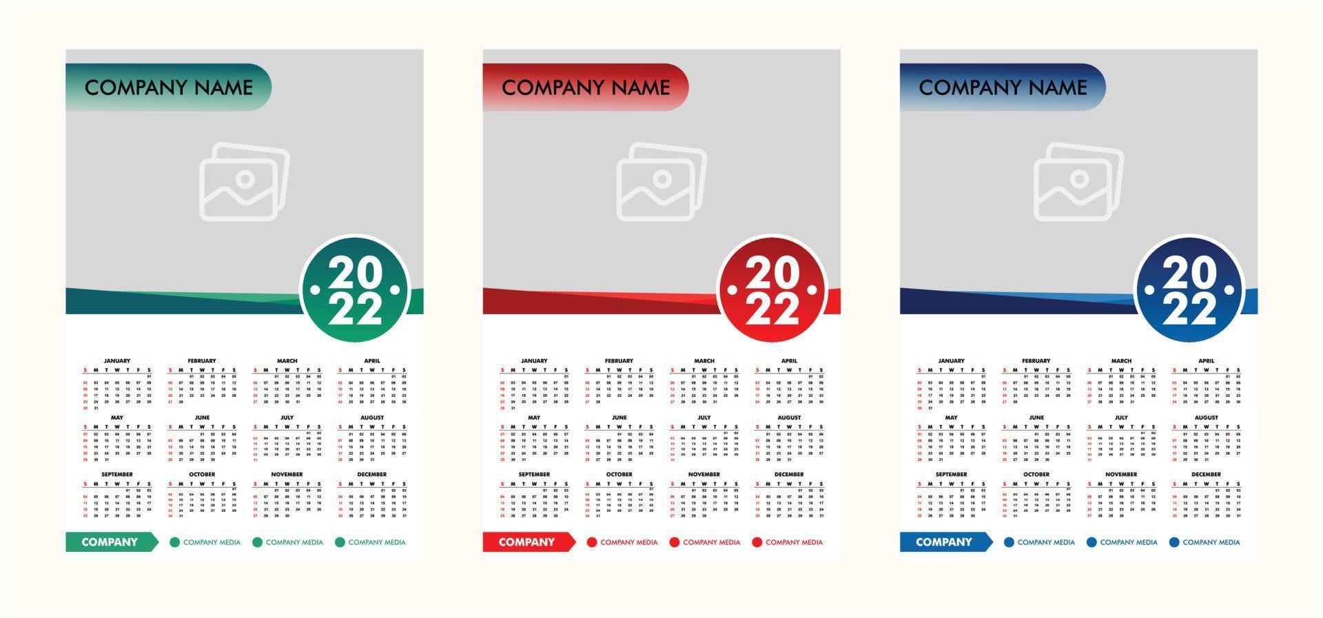 Colorful business wall one page calendar 2022 design template Vector