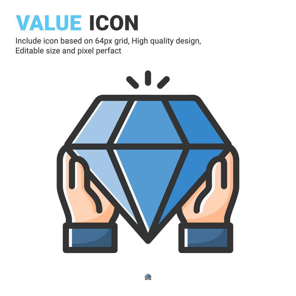 Value icon vector with outline color style isolated on white background. Vector illustration valuable, precious sign symbol icon concept for business, finance, industry, company, apps, web and project