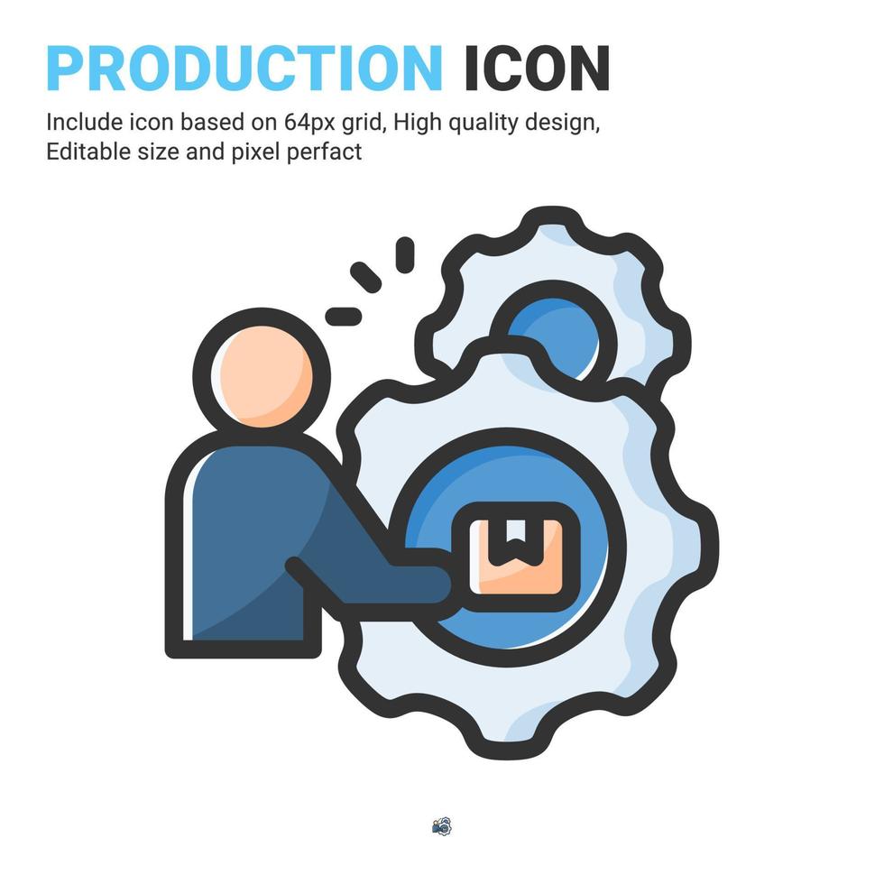 vector de icono de producción con estilo de color de contorno aislado sobre fondo blanco. ilustración vectorial fabricación signo símbolo icono concepto para negocios, finanzas, industria, empresa, aplicaciones, web y proyecto