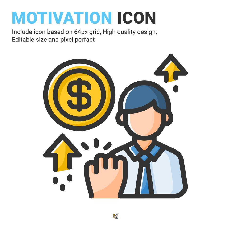 Motivation icon vector with outline color style isolated on white background. Vector illustration goals, spirit sign symbol icon concept for business, finance, industry, company, apps, web and project