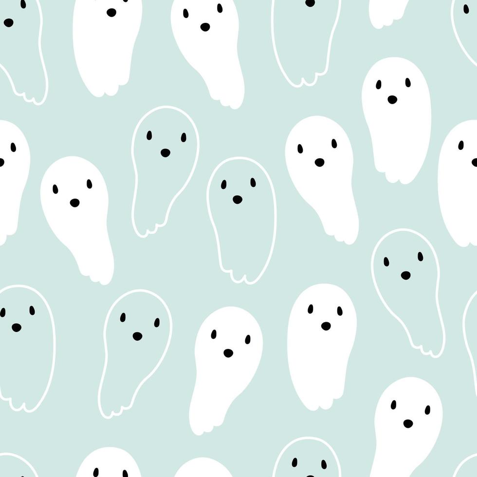 Seamless pattern design for Halloween. Halloween symbol background with ghosts hand drawn cartoon style Design for Print, Wallpaper, Decoration, Greeting Cards Vector Illustration