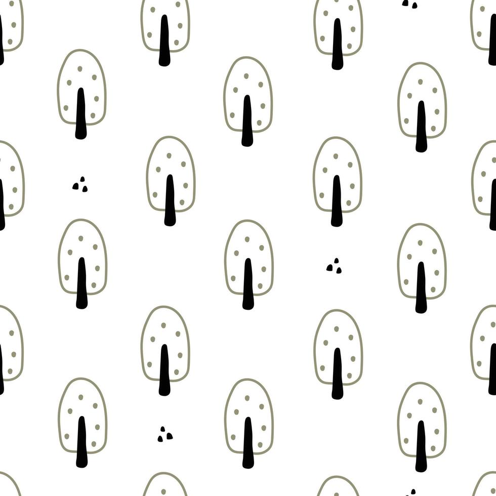 seamless pattern tree hand drawn on a white background vector