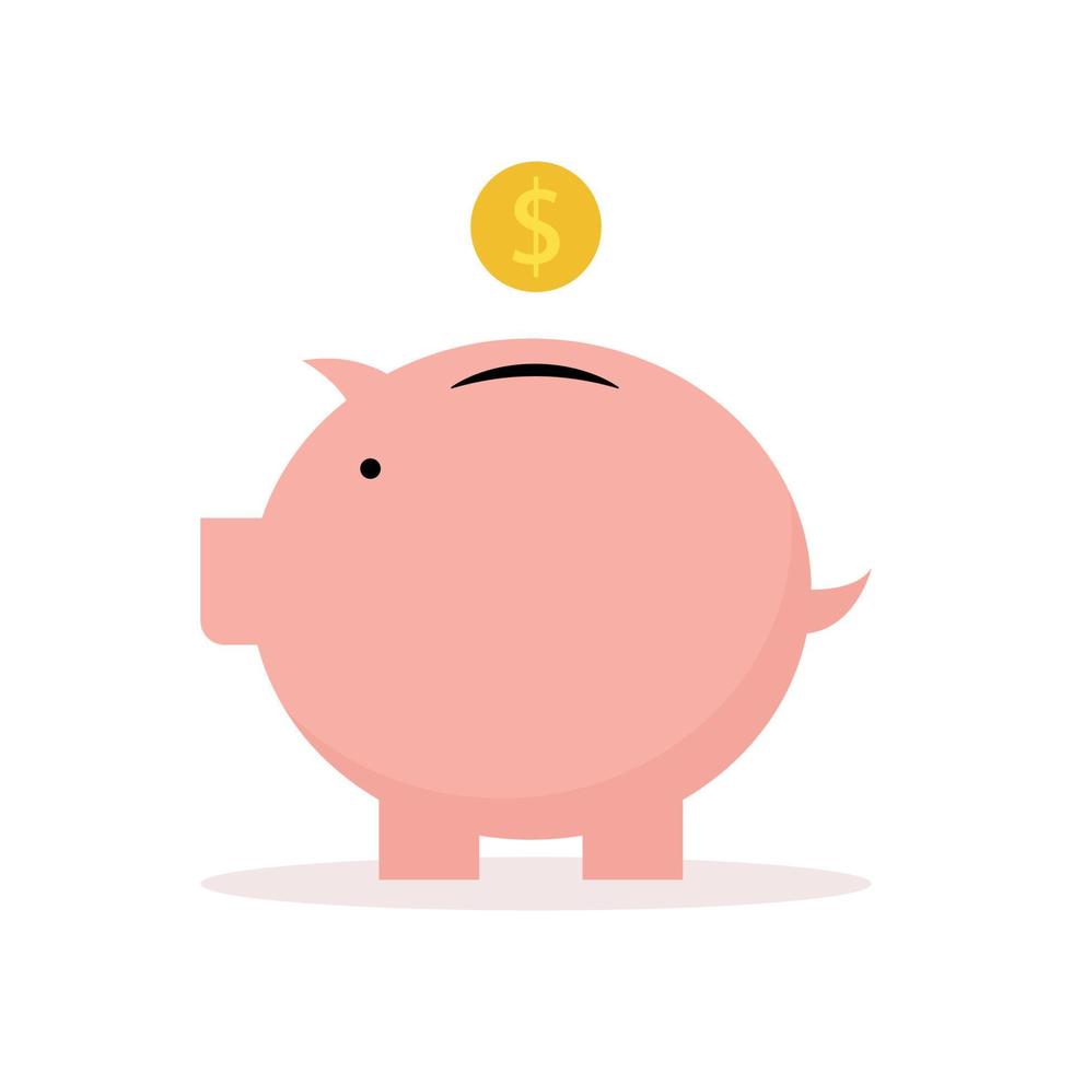 icono de alcancía rosa con icono de moneda de dólar puesto en alcancía diseño simple y moderno utilizado para ilustraciones de sitios web ilustración vectorial aislado en un fondo blanco vector