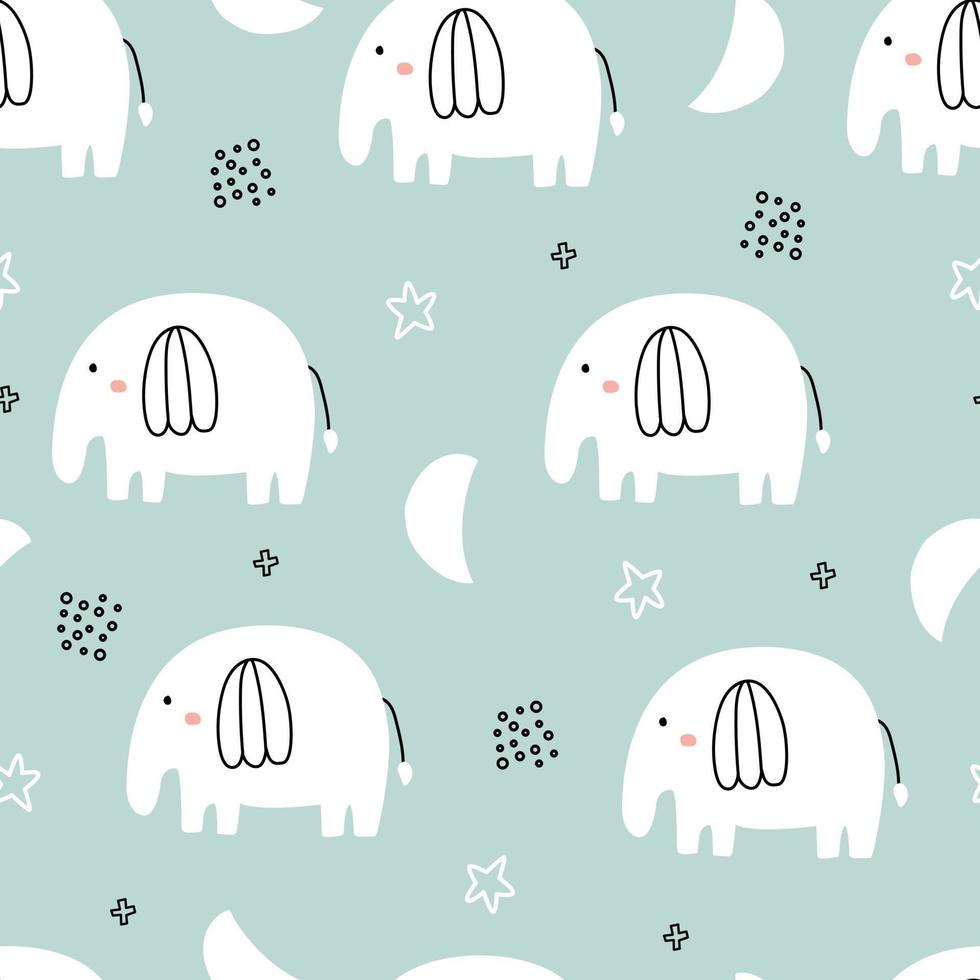 Little elephant seamless pattern Cute cartoon animal background hand-drawn in children's style used for fabric, textile, print, decorative wallpaper. Vector illustration