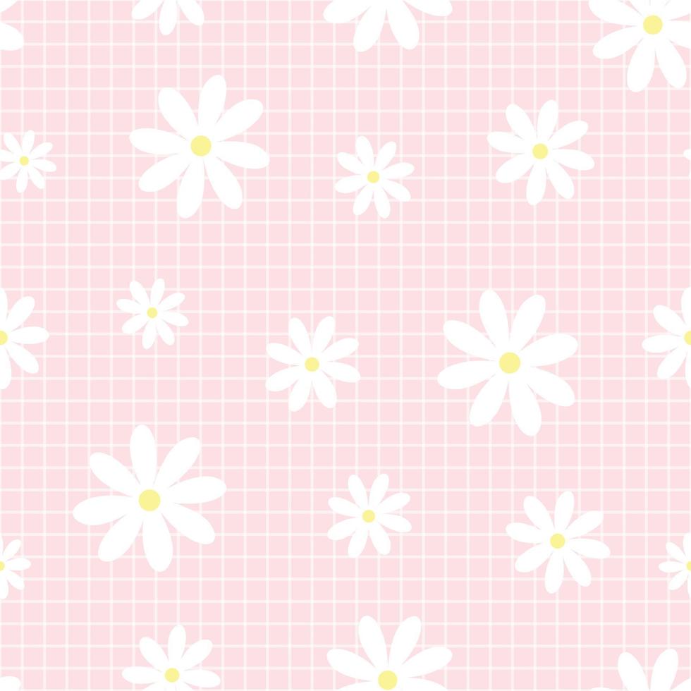 patrón de cuadros con flores patrón de vector transparente rosa y blanco. diseños para estampados, papel tapiz, textiles, manteles, fondos a cuadros.