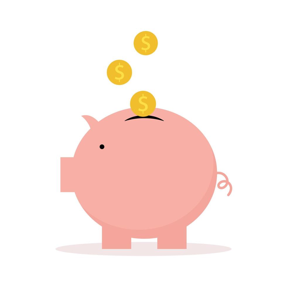 Pink piggy bank icon and dollar coin icon put into piggy bank Simple and modern design used For an illustration of investment idea websites. vector isolated on a white background