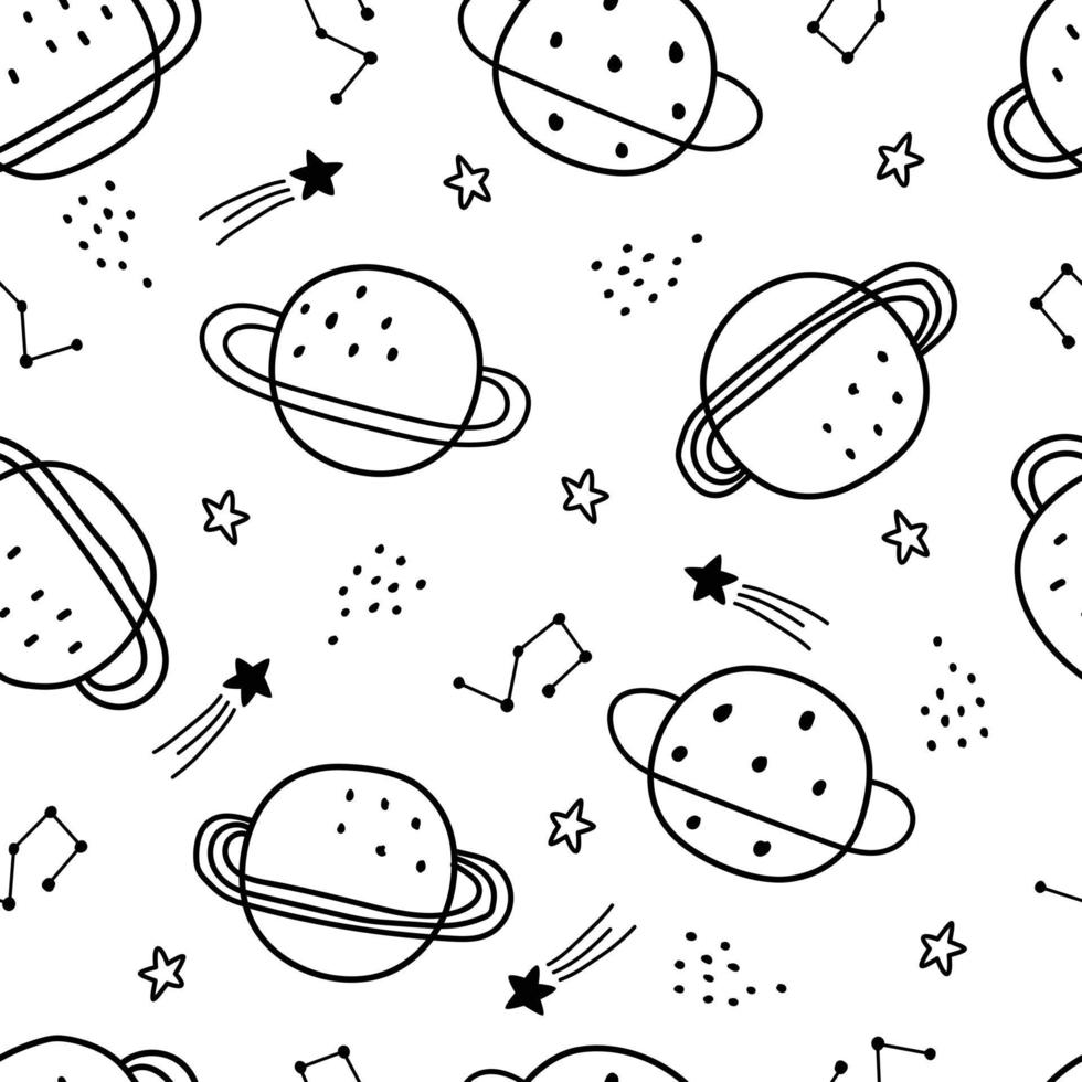 Space background for kids planet seamless pattern Black and white design in  cartoon style. Use for prints, wallpaper, decorations, textiles, vector  illustrations. 4505718 Vector Art at Vecteezy