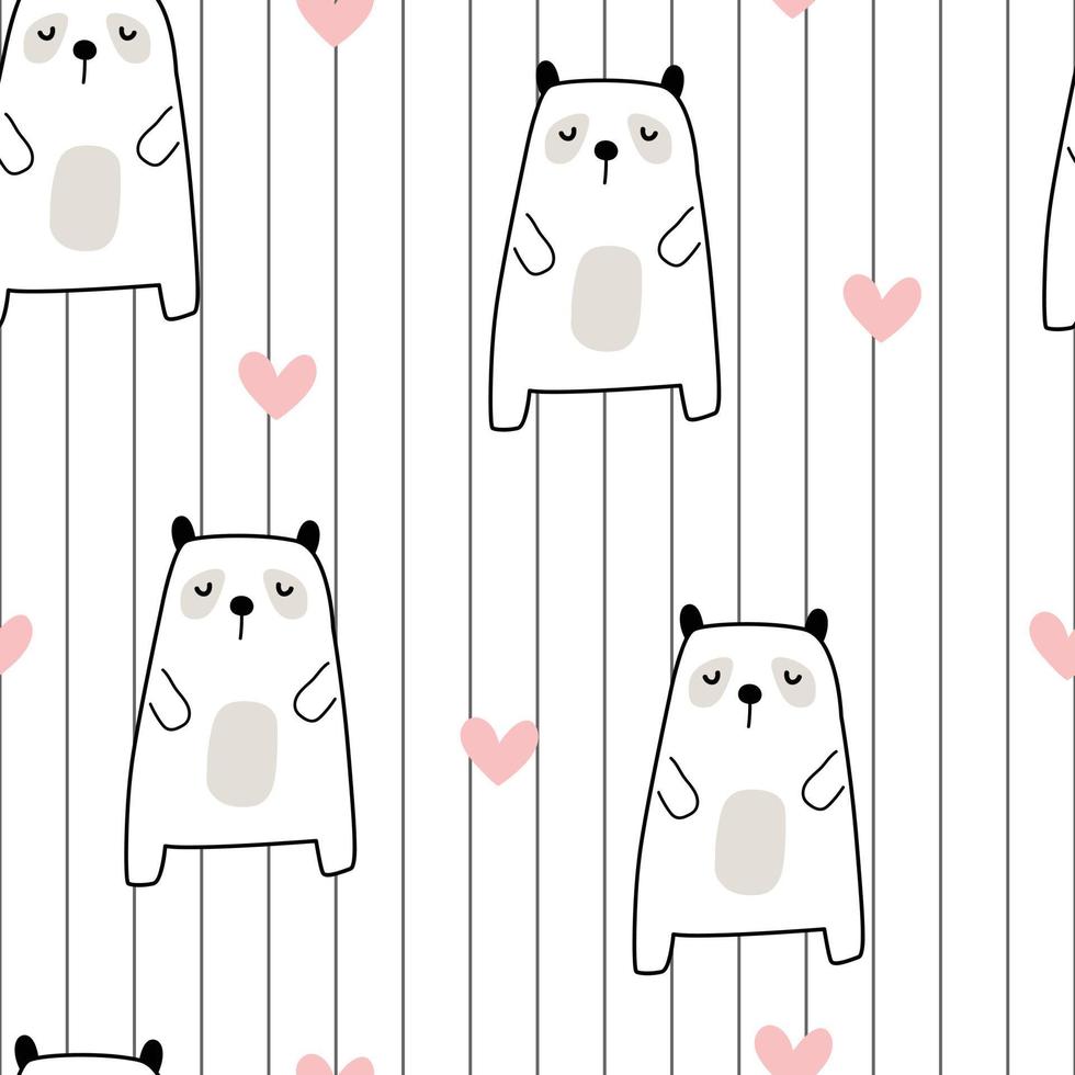Cartoon animal background for kids Seamless pattern with white bear and stripes. Kids style hand drawn design. Use for fabric, textile, wallpaper print, decoration, vector illustration.