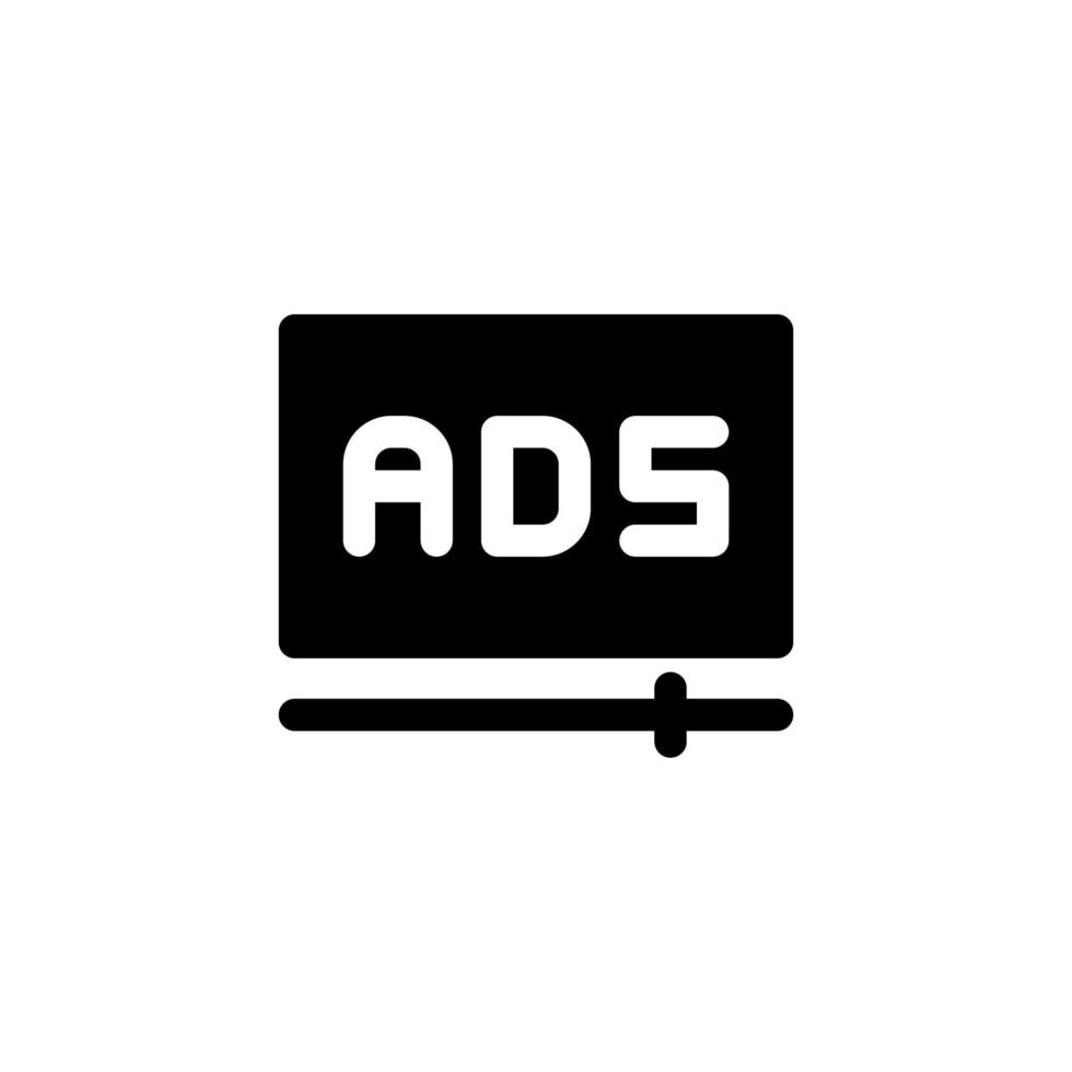 Ilustración de vector de diseño de icono de anuncios con anuncio de símbolo, video, reproducción de video, publicidad, promoción para negocios publicitarios