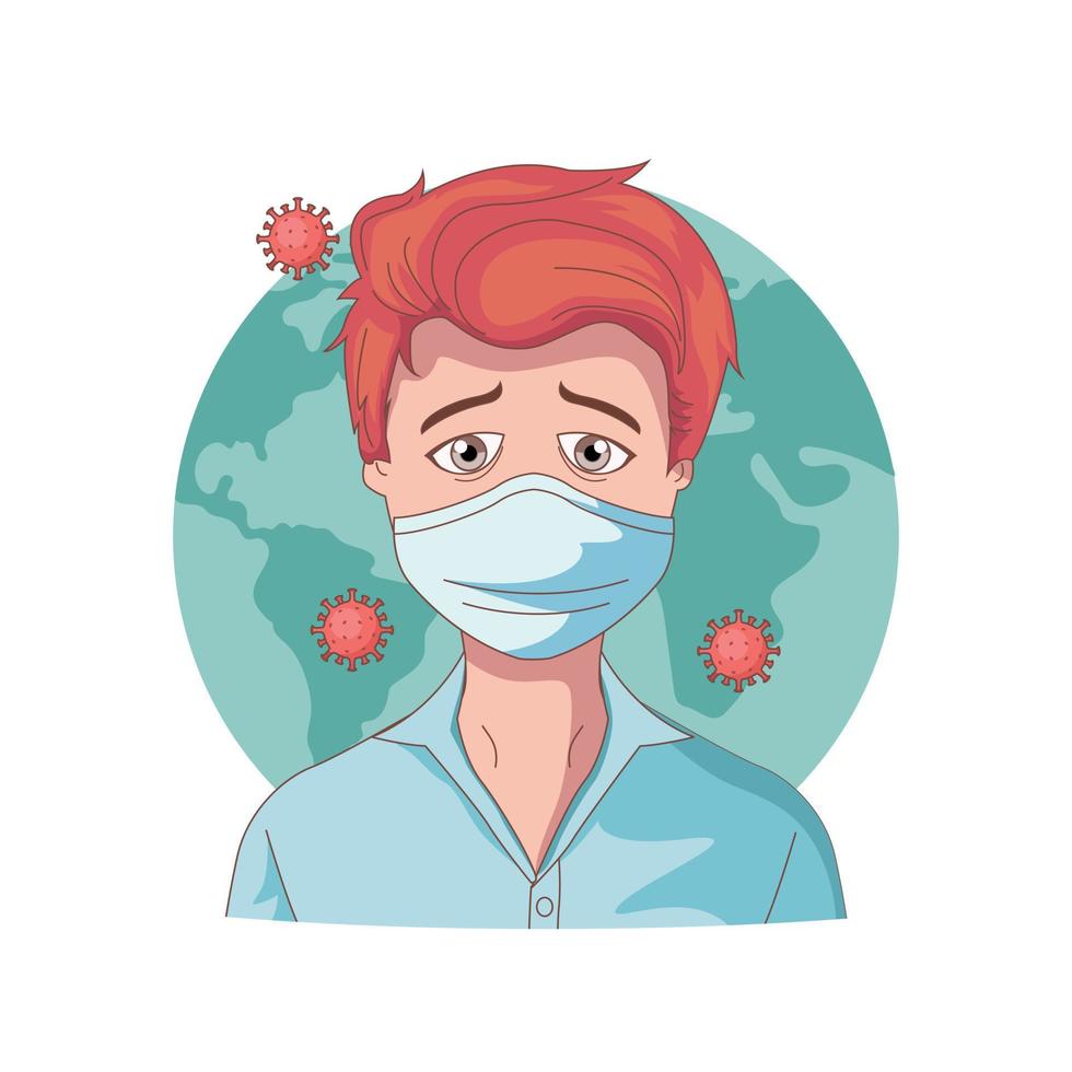 Young man covering himself with a mask to prevent the spread of covid-19 coronavirus vector