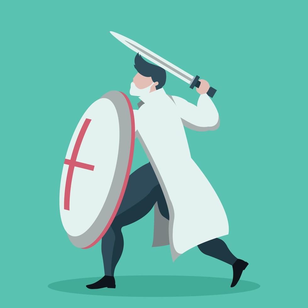 Cartoon design of warrior doctor with shield and sword vector