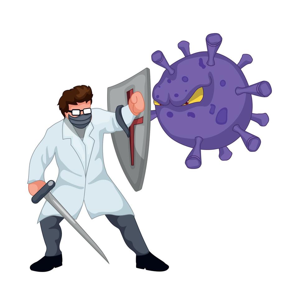 Doctor with mask fighting covid-19 coronavirus vector