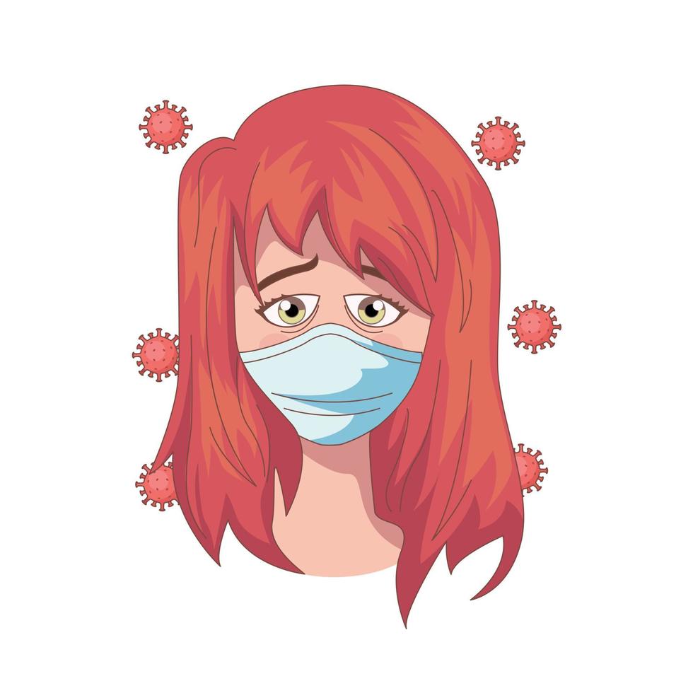 Woman with mask due to outbreak of coronavirus vector