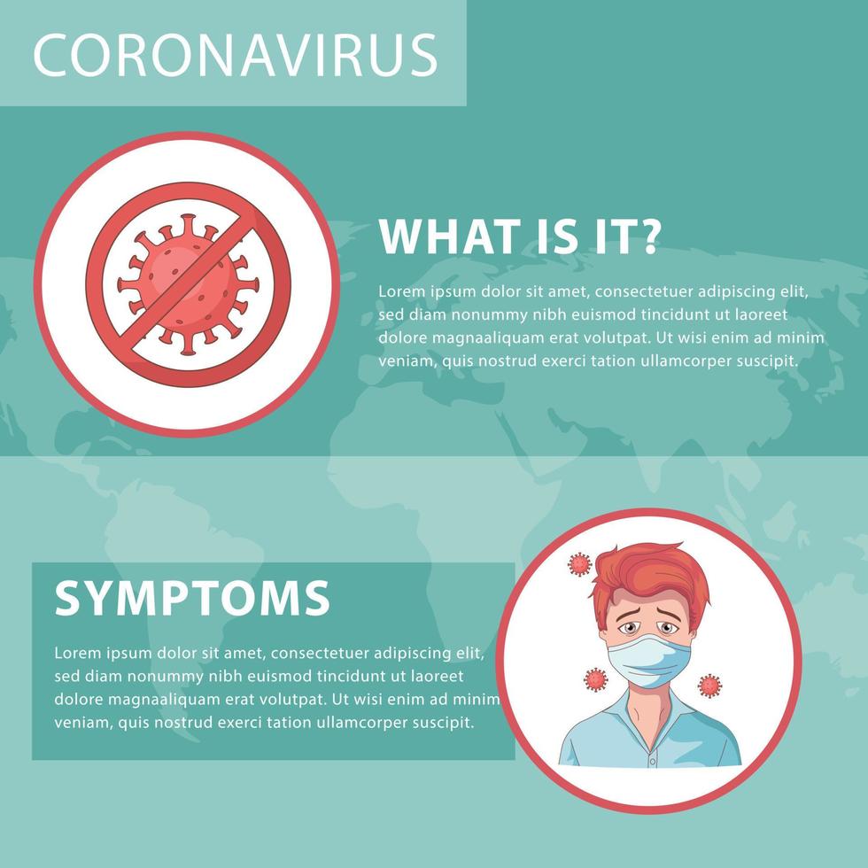 Covid-19 virus infographic with virus icons and person with mask vector